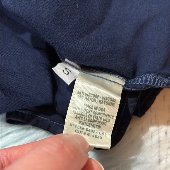 Bella Dahl Navy Satin Tie Neck Blouse - Picture 8 of 8